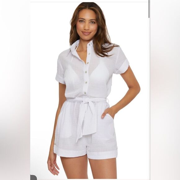 BECCA Pants - Becca White Cabana Short Romper